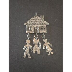 Vintage Marcie USA Pendant Home House Girl Boy Cat Pet Dangle Pewter Signed